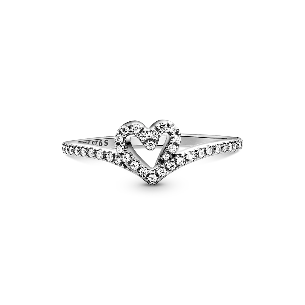 Sparkling Wishbone Heart Ring