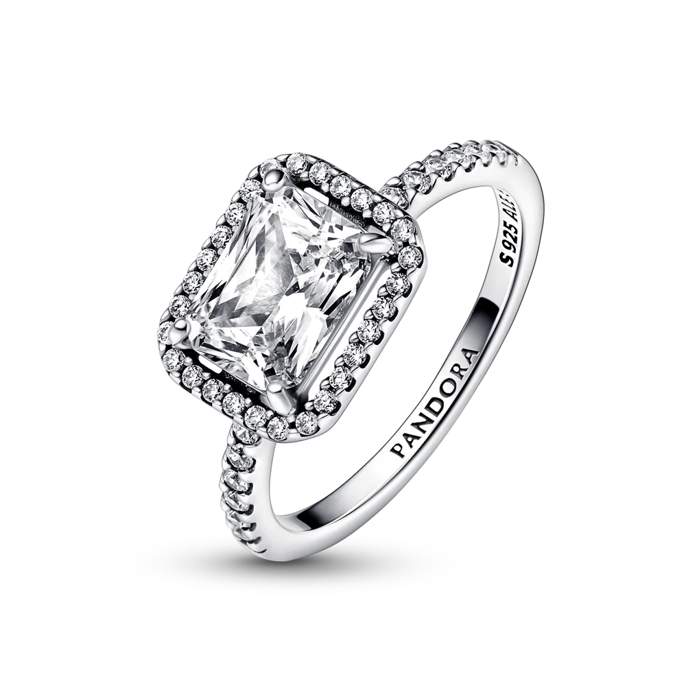 Rectangular Sparkling Halo Ring