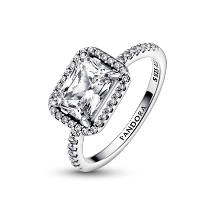 Rectangular Sparkling Halo Ring