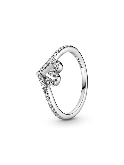 Sparkling Wishbone Heart Ring