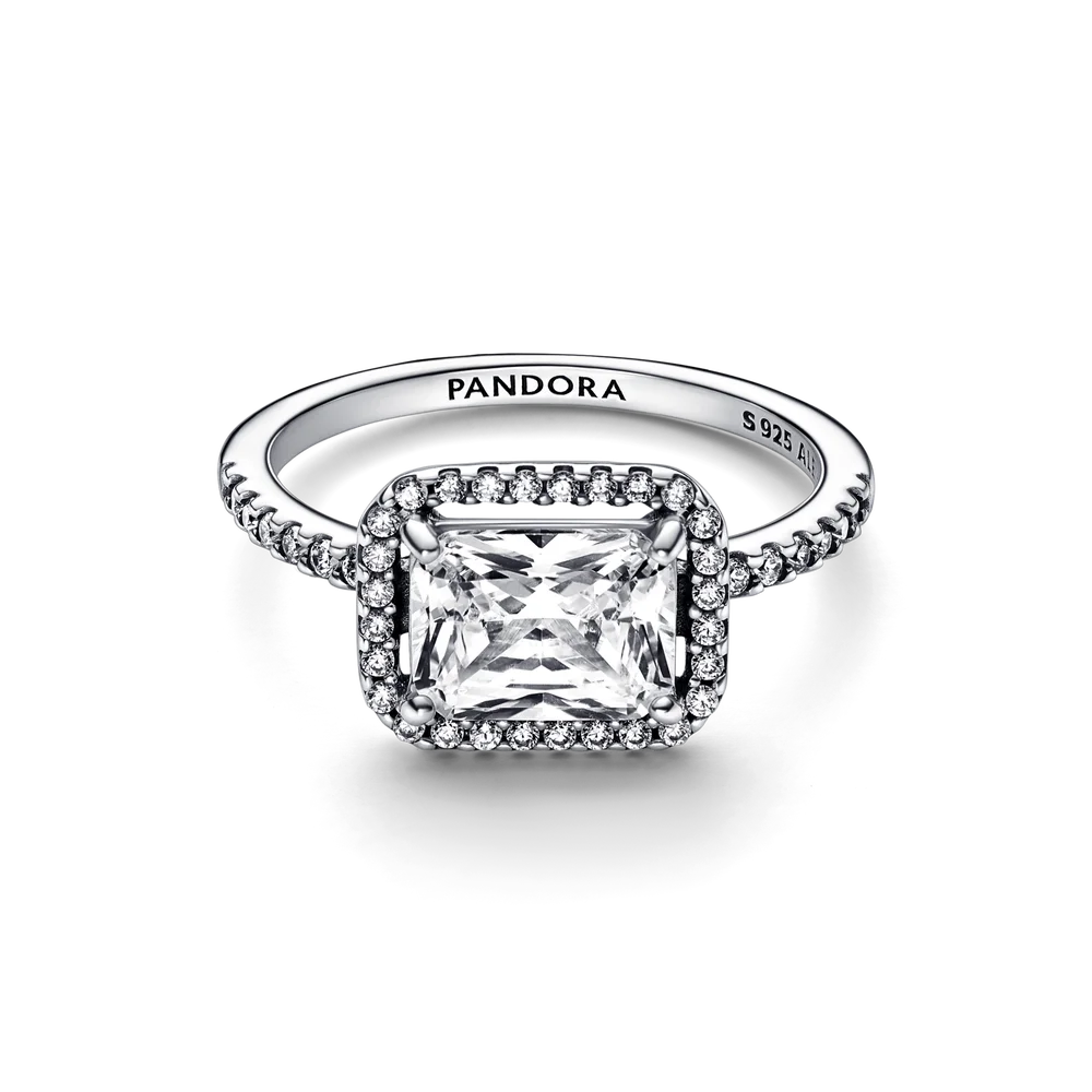 Rectangular Sparkling Halo Ring