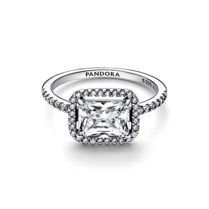 Rectangular Sparkling Halo Ring