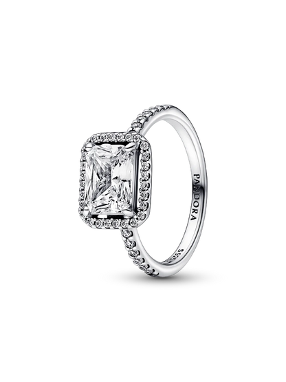 Rectangular Sparkling Halo Ring