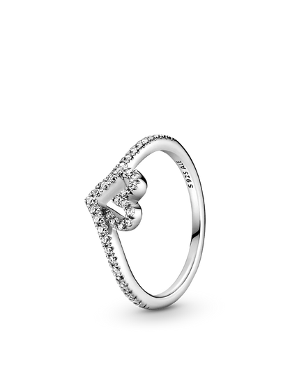 Sparkling Wishbone Heart Ring