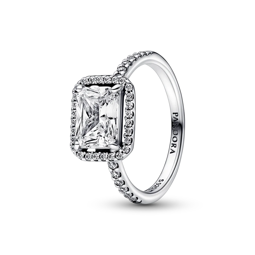 Rectangular Sparkling Halo Ring