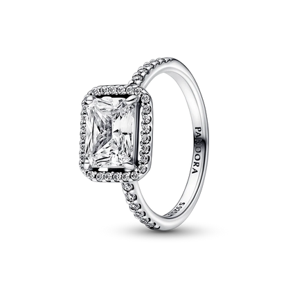 Rectangular Sparkling Halo Ring