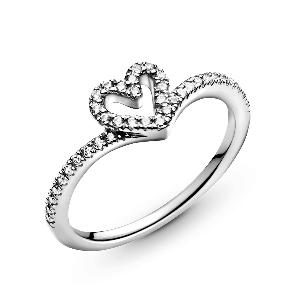 Sparkling Wishbone Heart Ring