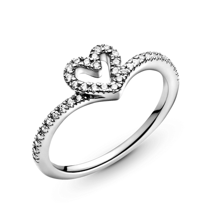 Sparkling Wishbone Heart Ring