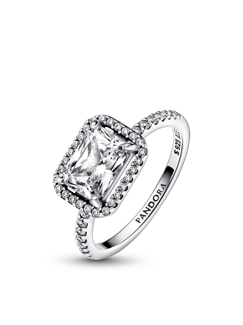 Rectangular Sparkling Halo Ring