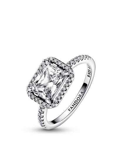 Rectangular Sparkling Halo Ring