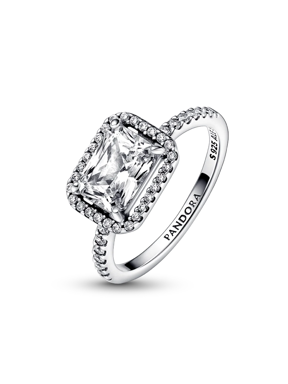 Rectangular Sparkling Halo Ring