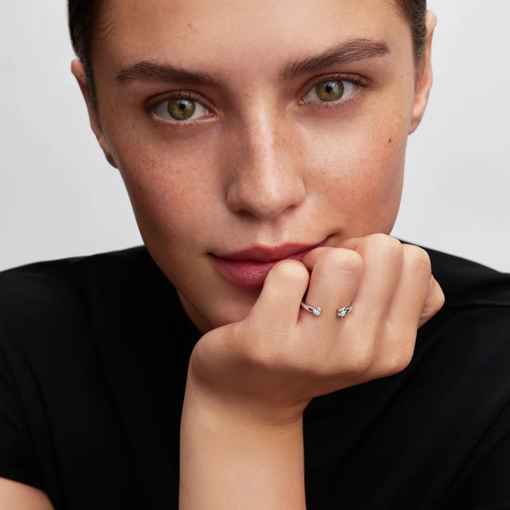 Pandora Talisman Sterling Silver Lab-Grown Diamond Heart & Star Open Ring