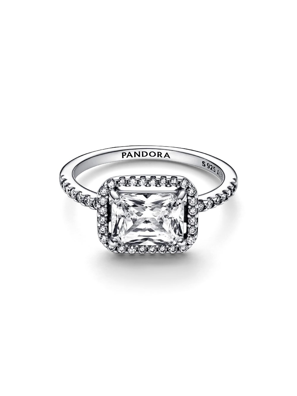 Rectangular Sparkling Halo Ring