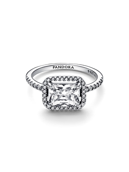 Rectangular Sparkling Halo Ring