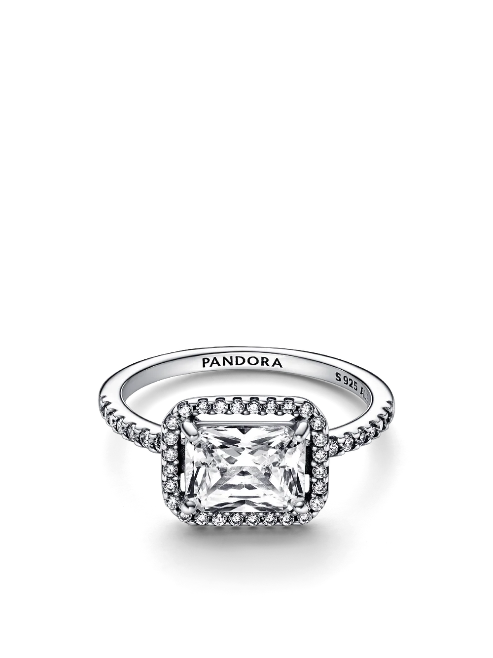 Rectangular Sparkling Halo Ring