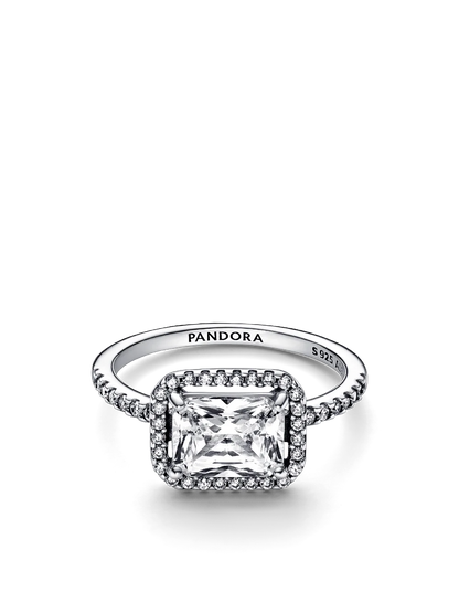 Rectangular Sparkling Halo Ring