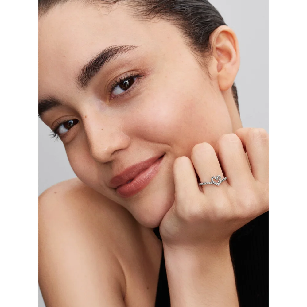 Sparkling Wishbone Heart Ring