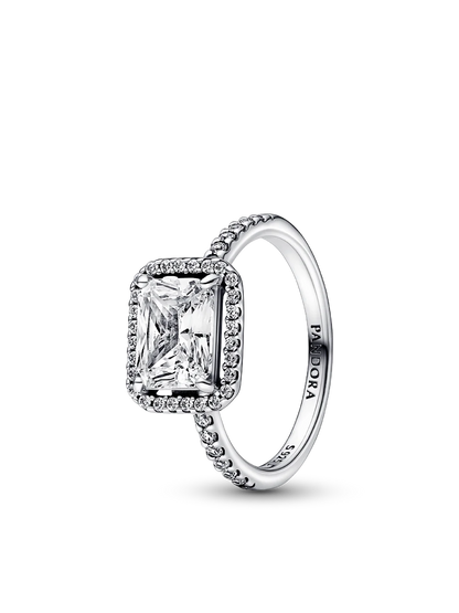 Rectangular Sparkling Halo Ring